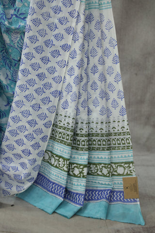 Aqua Blue HBP Cotton Saree - SRABCS1784