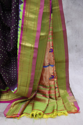 Dark Purple Silk Paithani Saree With Bandhani - SRDPSPS523