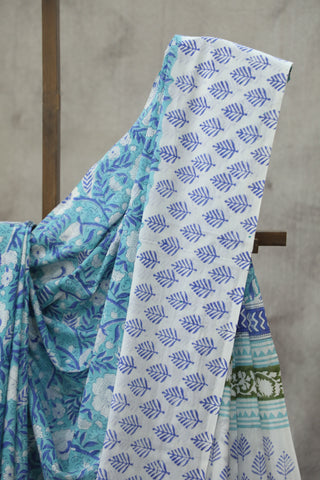 Aqua Blue HBP Cotton Saree - SRABCS1784