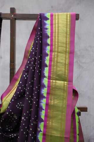 Dark Purple Silk Paithani Saree With Bandhani - SRDPSPS523