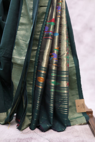 Peacock Green Cotton Paithani Saree - SRPGCPS381