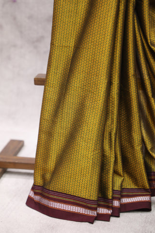 Gold Plain Khun Saree With Maroon Border-SRGPKS189