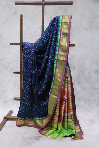 Violet Silk Paithani Saree With Bandhani - SRVSPS525