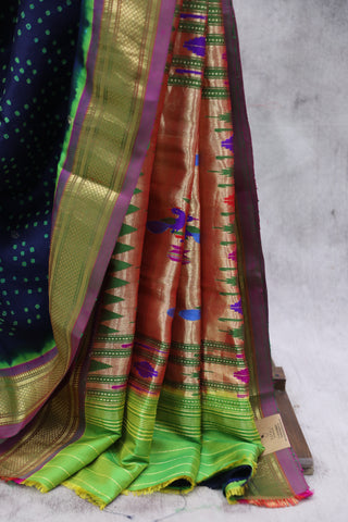 Violet Silk Paithani Saree With Bandhani - SRVSPS525