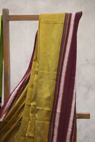 Gold Plain Khun Saree With Maroon Border-SRGPKS189