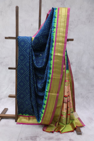 Teal Blue Silk Paithani Saree With Bandhani - SRTBSPS526