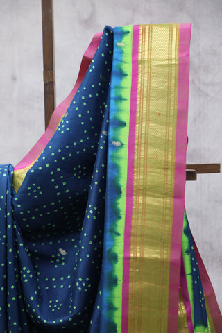 Teal Blue Silk Paithani Saree With Bandhani - SRTBSPS526