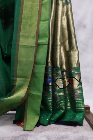 Dark Green Cotton Paithani Saree - SRDGCPS380