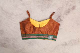 Orange - Maroon Sleeveless Khun Blouse With Green Border-SROMKB102