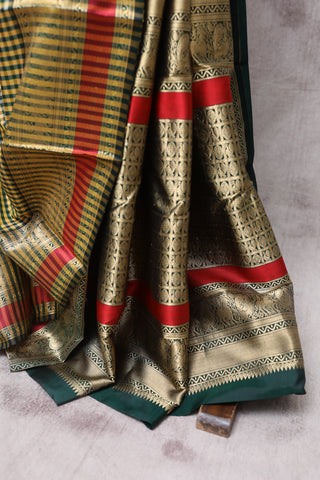 Khaki-Green Kanjeevaram Silk Saree-SRKGKSS302