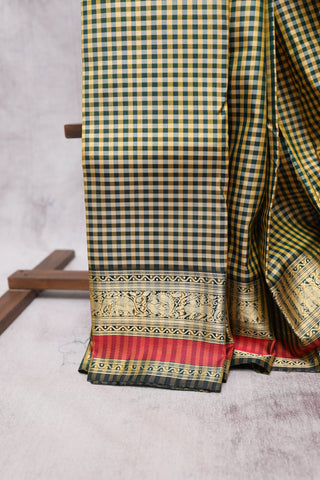 Khaki-Green Kanjeevaram Silk Saree-SRKGKSS302