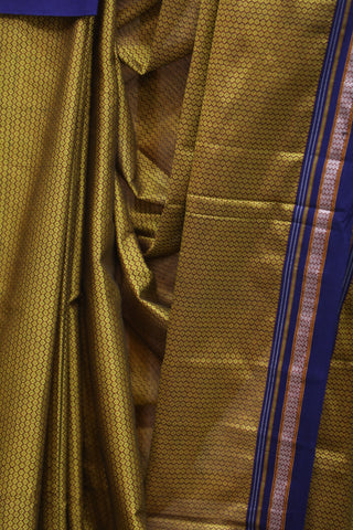 Yellow Plain Khun Saree With Blue Border-SRYPKS211