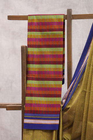 Yellow Plain Khun Saree With Blue Border-SRYPKS211