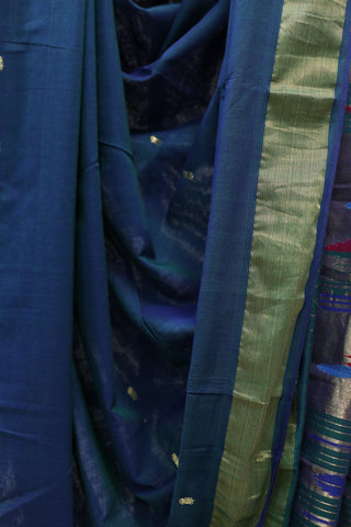 Dark Blue Cotton Paithani Saree - SRDBCPS379