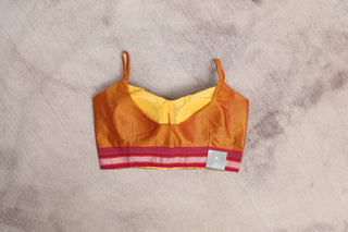 Orange Sleeveless Khun Blouse With Magenta Border-SROKB95