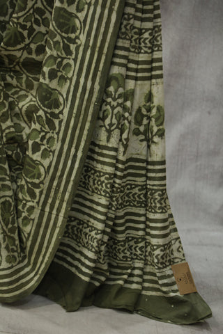 Olive Green HBP Cotton Saree - SROGCS1791