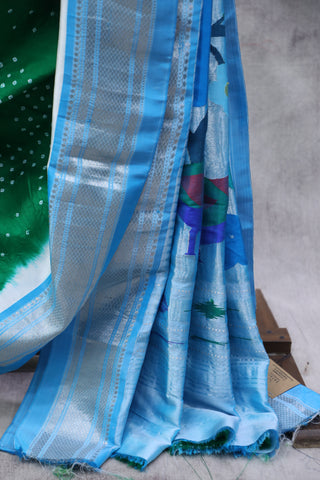 Green Silk Paithani Saree With Bandhani - SRGSPS521