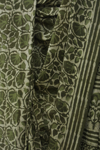 Olive Green HBP Cotton Saree - SROGCS1791