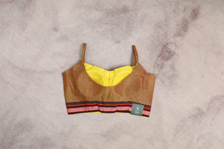 Yellow-Maroon Khun Blouse With Brown Border-SRYMKB96