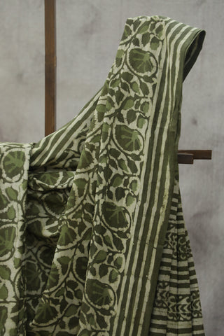 Olive Green HBP Cotton Saree - SROGCS1791