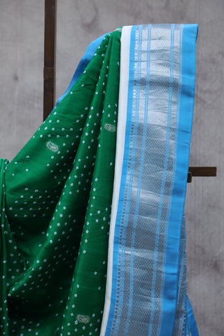 Green Silk Paithani Saree With Bandhani - SRGSPS521