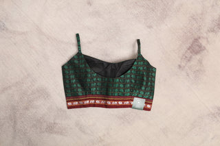 Green-Black Sleeveless Hathi Mor Khun Blouse With Maroon Border-SRGBKB101