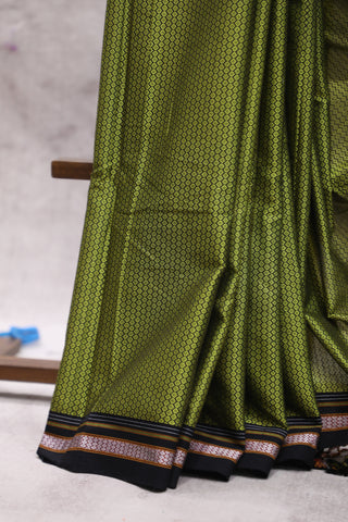 Green Plain Khun Saree With Black Border-SRGPKS205