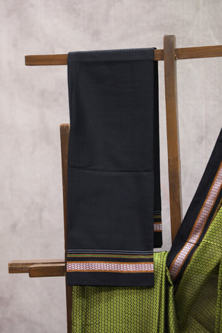 Green Plain Khun Saree With Black Border-SRGPKS205