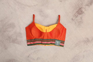 Orange Sleeveless Khun Blouse With Green Border-SROKB104