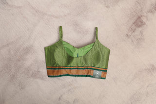 Parrot Green Sleeveless Khun Blouse With Green Border-SRPGKB105