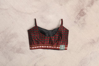 Black- Red Hathi Mor Sleeveless Khun Blouse With Maroon Border-SRBRKB106