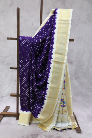 Purple Silk Paithani Saree With Bandhani - SRPSPS518