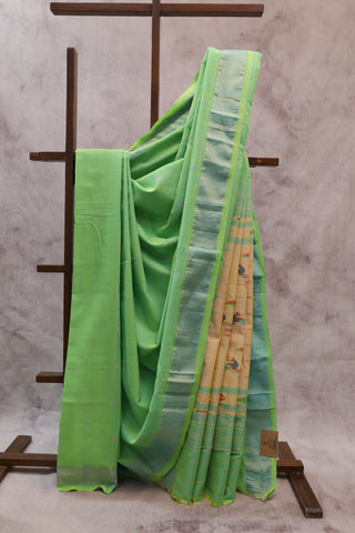 Pastel Green Cotton Paithani Saree - SRPGCPS393