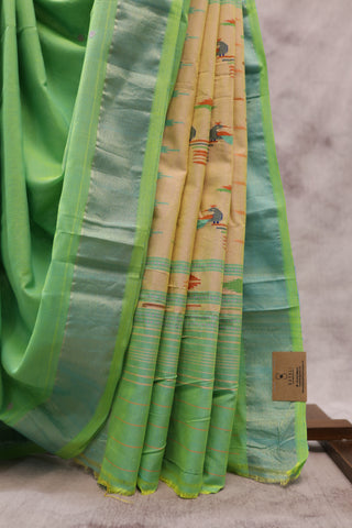 Pastel Green Cotton Paithani Saree - SRPGCPS393