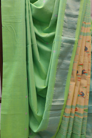 Pastel Green Cotton Paithani Saree - SRPGCPS393