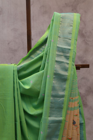 Pastel Green Cotton Paithani Saree - SRPGCPS393