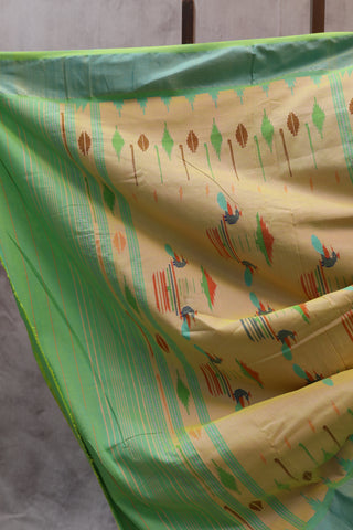 Pastel Green Cotton Paithani Saree - SRPGCPS393