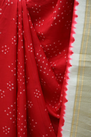 Red Silk Paithani Saree With Bandhani - SRRSPS516