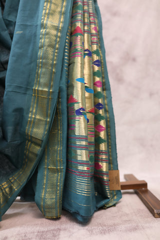 Dark Green Cotton Paithani Saree - SRDGCPS387