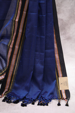 Blue Plain Khun Saree With Black Border-SRBPKS162