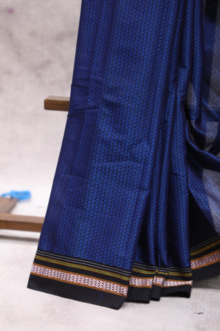 Blue Plain Khun Saree With Black Border-SRBPKS162