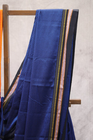 Blue Plain Khun Saree With Black Border-SRBPKS162