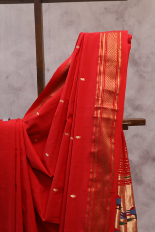 Red Cotton Paithani Saree - SRRCPS403