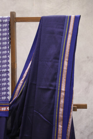 Purple Plain Khun Saree With Blue Border-SRPPKS153