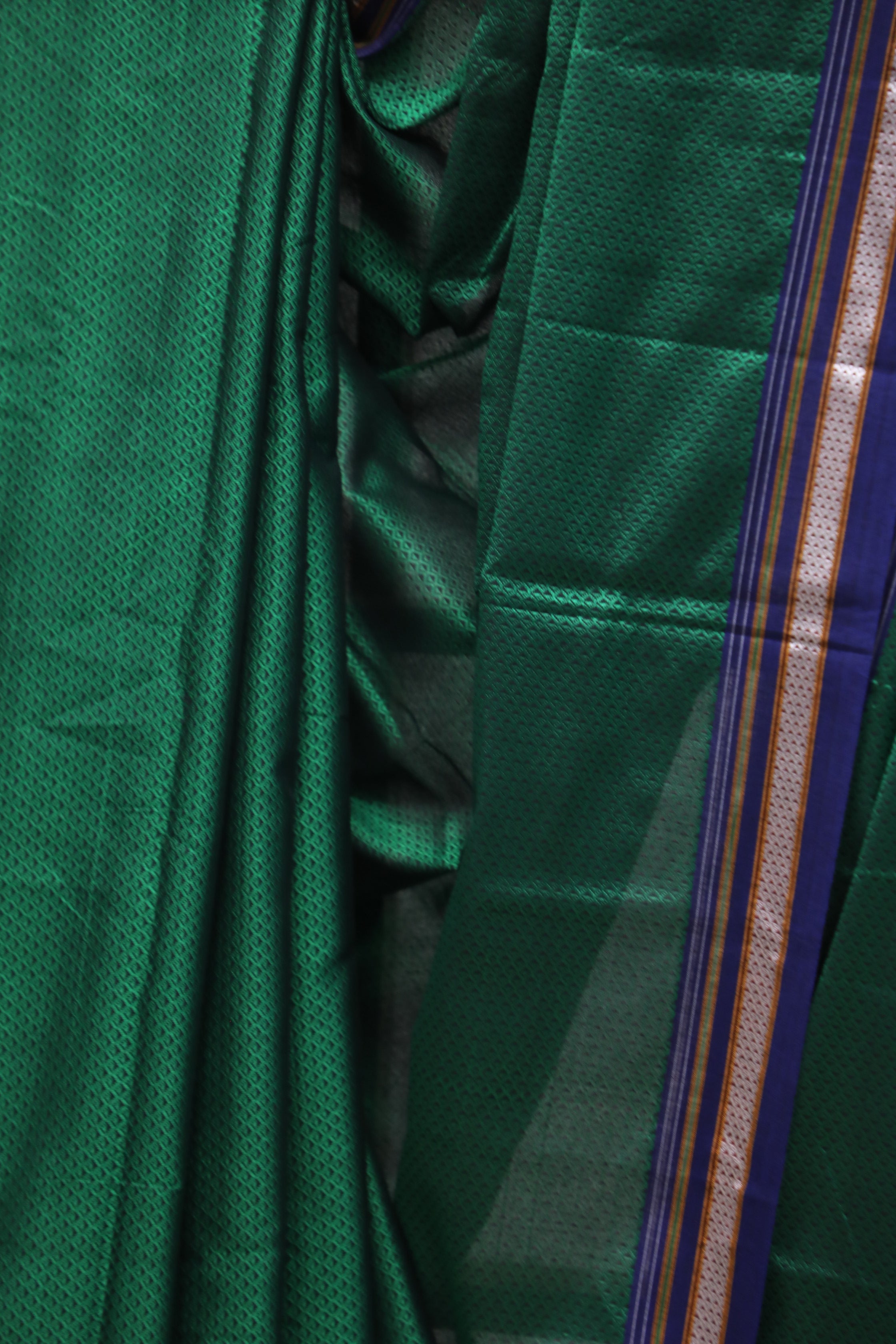 Green Plain Khun Saree With Border-SRGPKS175