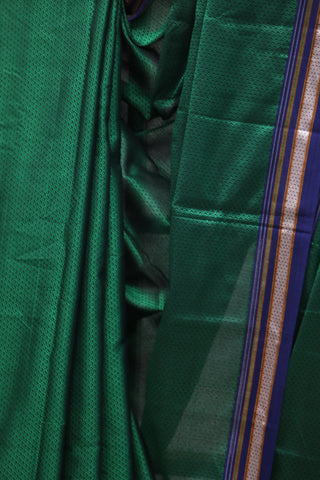 Green Plain Khun Saree With Blue Border-SRGPKS175