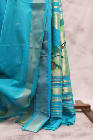 Blue Cotton Paithani Saree - SRBCPS407