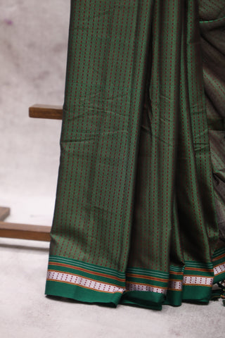 Green Plain Khun Saree With Green Border-SRBPKS164