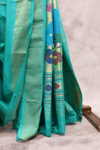 Aqua Green Cotton Paithani Saree - SRAGCPS413