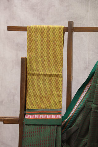 Green Plain Khun Saree With Green Border-SRBPKS164